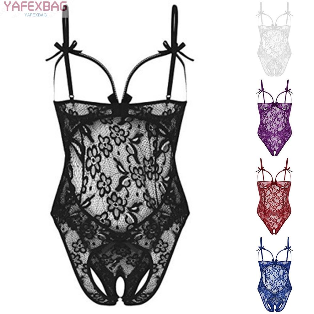 Womens Sexy-Lingerie Lace One Piece Open Crotchles Sleepwear Hollowed Out See Throught Bobysuit