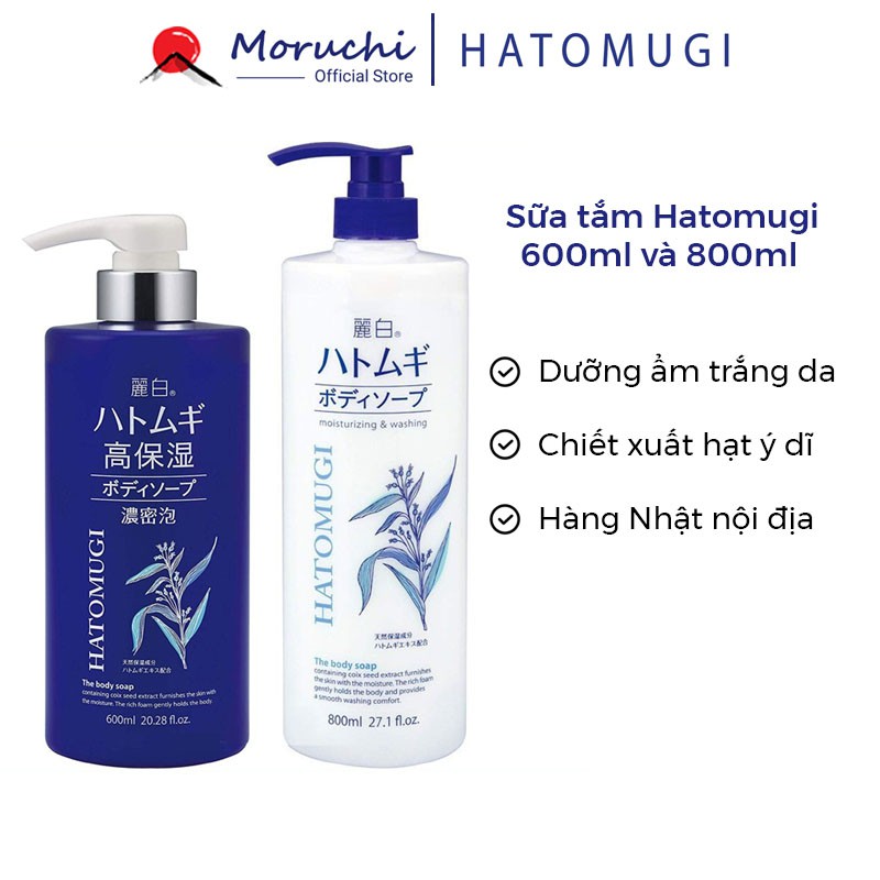 Sữa tắm trắng da Hatomugi 800ml cấp ẩm da chiết xuất từ hạt ý dĩ Nhật - Moruchi