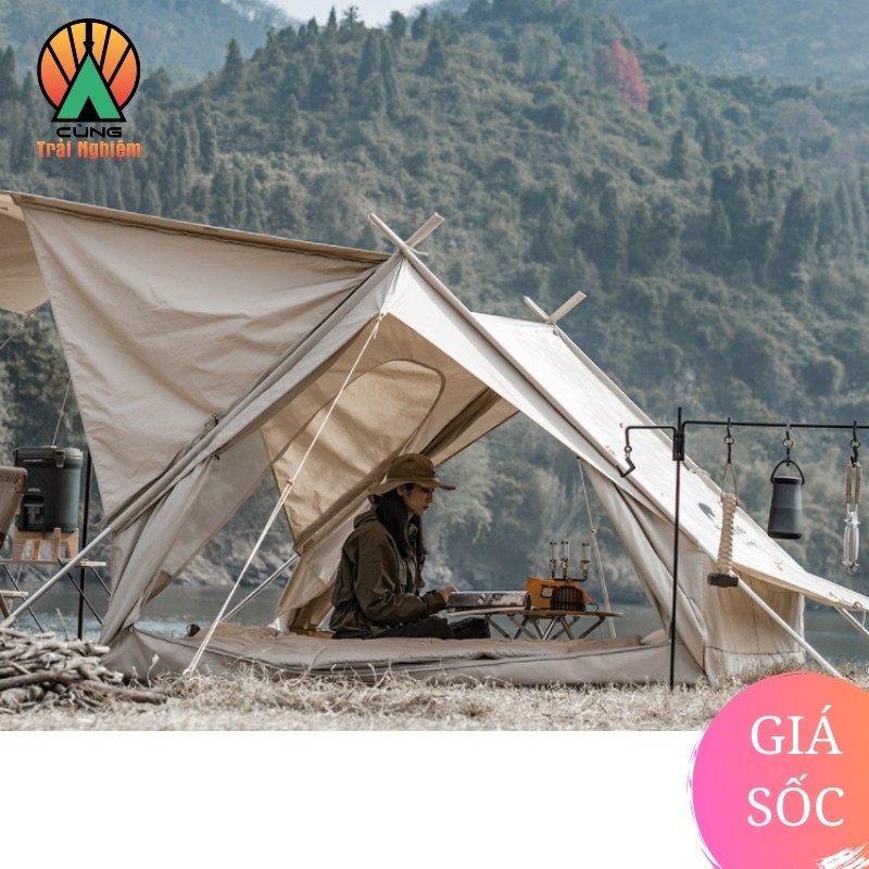 Bộ Lều Dã Ngoại Cắm Trại Cotton Thiết Kế Hình Chữ A Glamping Extend 4.8 NatureHike Chống Nắng NH20ZP011
