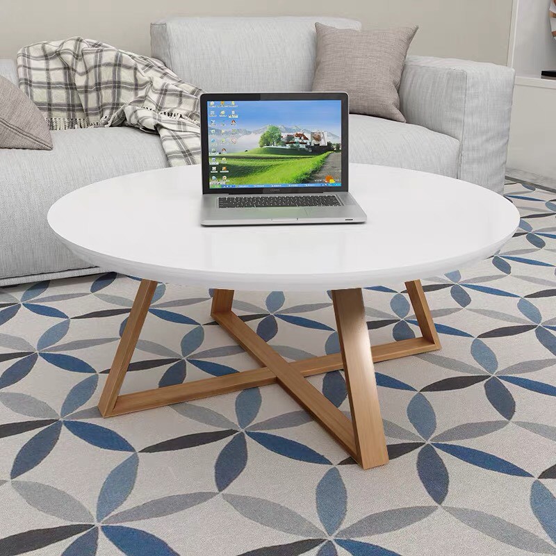 Bàn trà sofa gỗ hình tròn chân gỗ nghệ thuật, bàn trà gỗ thông minh phong cách bắc âu