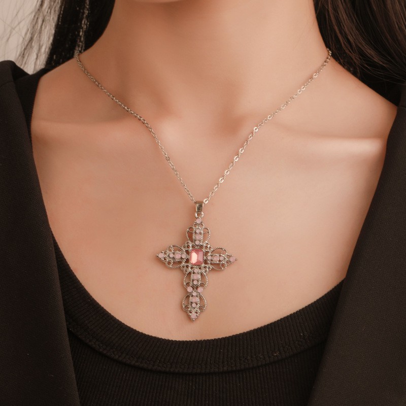 Bohemian Style Cross Face Alloy Stone Necklace