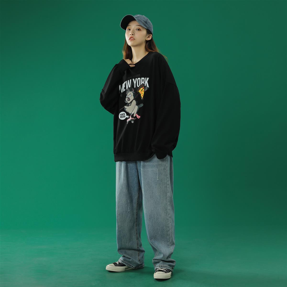 Áo cotton tay dài dáng rộng phong cách Harajuku Hàn Quốc trẻ trung | BigBuy360 - bigbuy360.vn