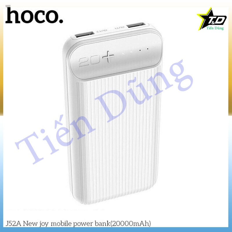 Pin sạc dự phòng Hoco J52 và J52A có 2 lựa chọn dòng 10.000mAh và 20.000mah có đèn led báo dung lượng pin và 2 cổng ra