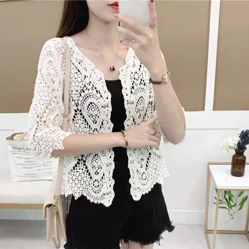 Brroa Áo Khoác Cardigan Dệt Kim Tay Lỡ 3 / 4 Thiết Kế Hở Trước Phong Cách Boho Thanh Lịch Cho Nữ