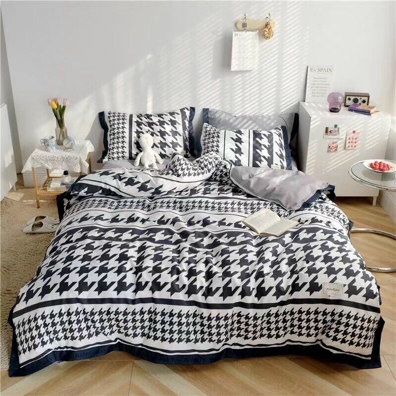 Bộ Chăn Ga Gối Cotton 100% - Cotton Nhật Hoạ Tiết Kẻ Gingham Hàng Nhập khẩu Full Set 4 Món