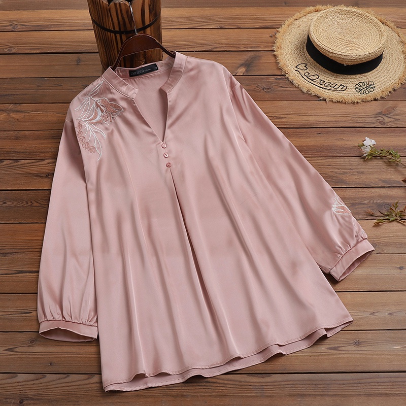 Áo sơ mi Zanzea dài tay thêu họa tiết phong cách vintage thời trang cho nữ