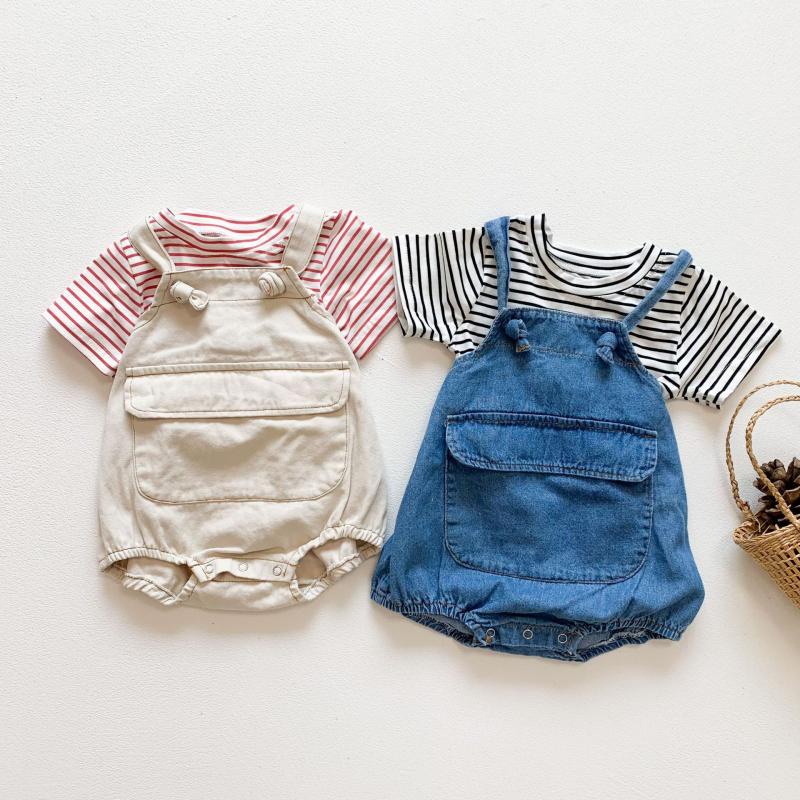 Áo Liền Quần Hai Dây Vải Denim Thời Trang Mùa Hè Dễ Thương Cho Bé Sơ Sinh