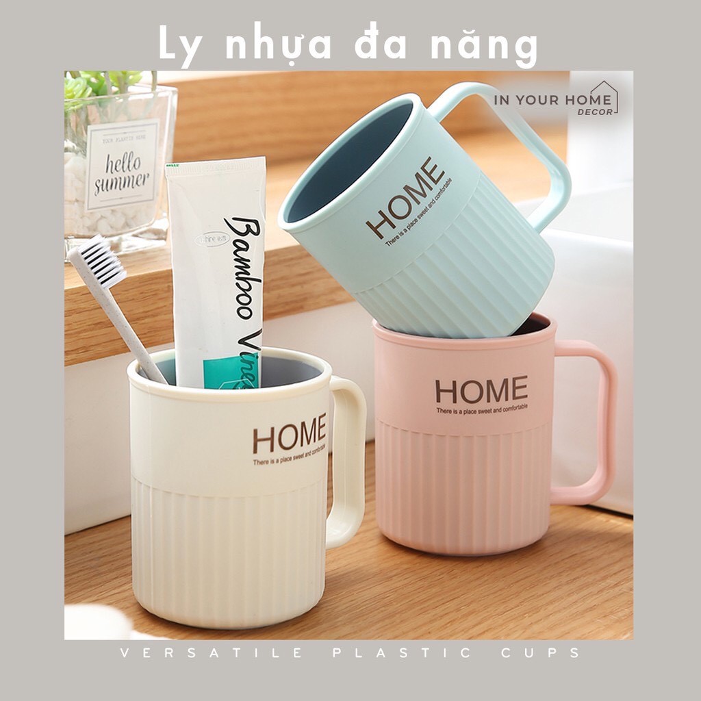 Cốc ly uống nước đánh răng chữ HOME có quai cầm cao cấp đa năng