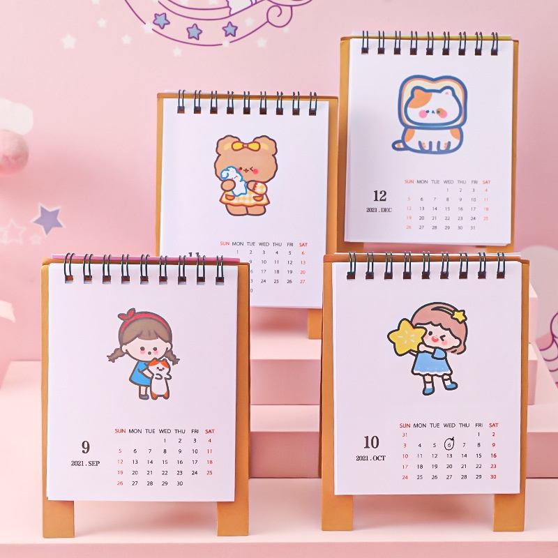 Lịch mini nhỏ xinh 2022 hình chú hổ con cute dễ thương bằng giấy có chân đứng (14x10cm)