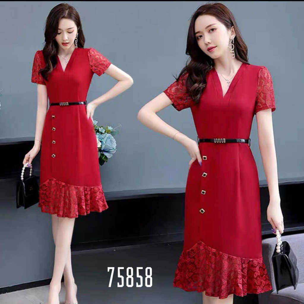 ĐẦM SUÔNG DỰ TIỆC PHỐI REN KÈM THẮT LƯNG SIÊU XINH