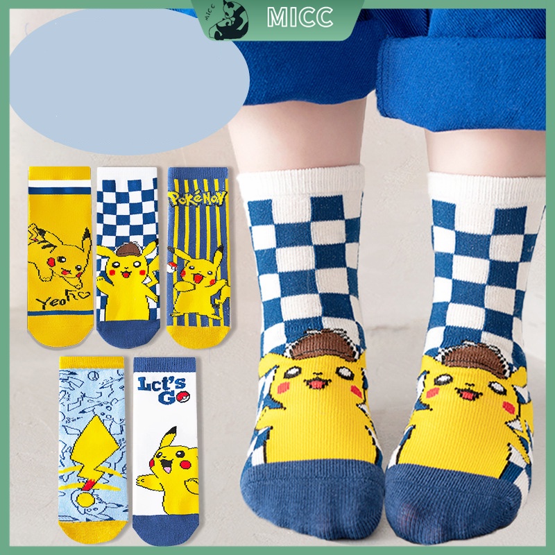 Set 5 Đôi Vớ Cotton Họa Tiết Pikachu Dễ Thương Cho Bé 1-12 Tuổi