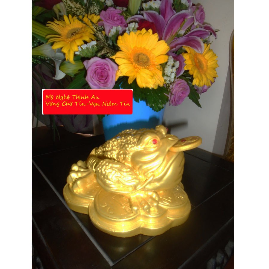 Thiềm Thừ Ngậm Tiền Vàng Chiêu Tài Lộc đá poly vàng - CDV19