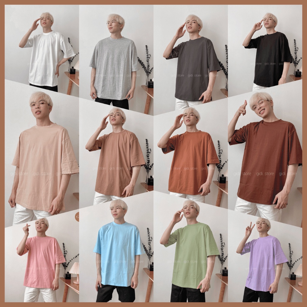 Áo phông trơn Nam Nữ Unisex OVERSIZE FORM RỘNG tay lỡ vải thun co giãn không nhăn cổ tròn GIDI màu Vàng