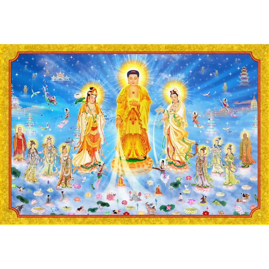 Tranh Thêu Chữ Thập 3D Thế Giới Tây Phương Tam Phật A1192 (khách tự thêu) KT:148X89CM