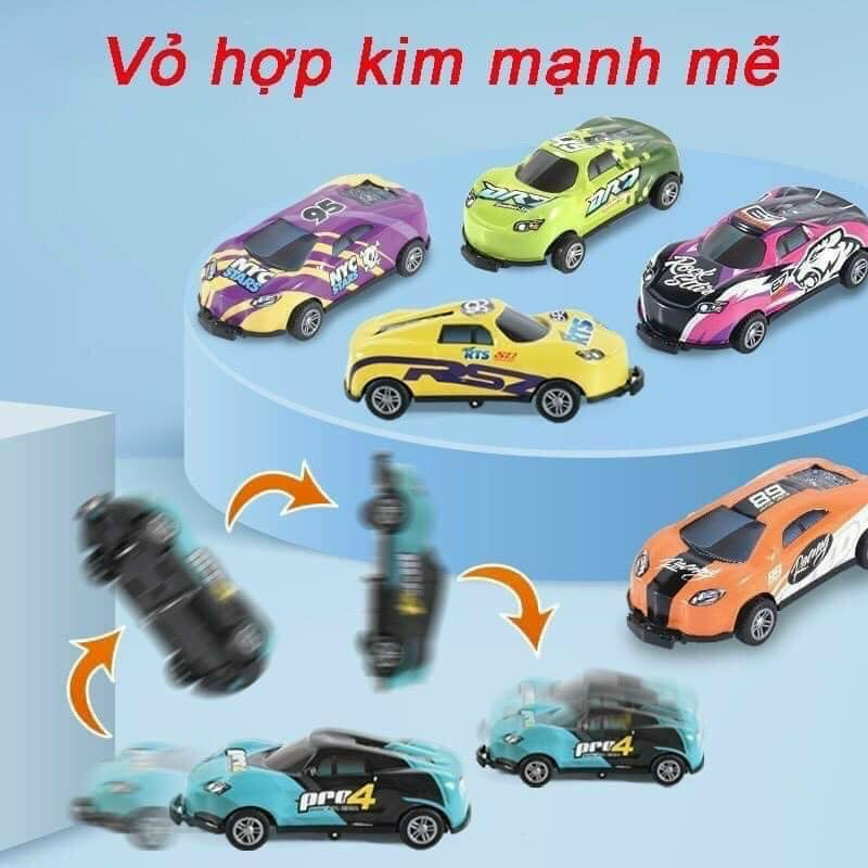 Sét 5 xe ô tô đồ chơi trẻ em siêu xe nhảy 360 độ chạy đà mini xô đẩy va chạm và phục hồi
