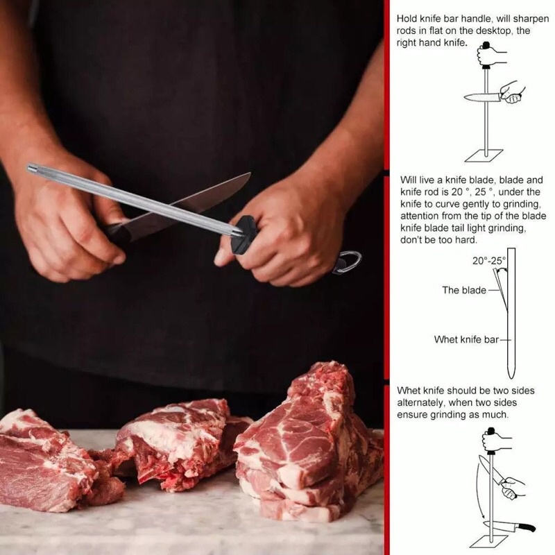 Thanh mài dao xịn 40cm 45cm có cán nhựa bản mài dẹt hoặc tròn Cây liếc dao Cây mài dao kéo