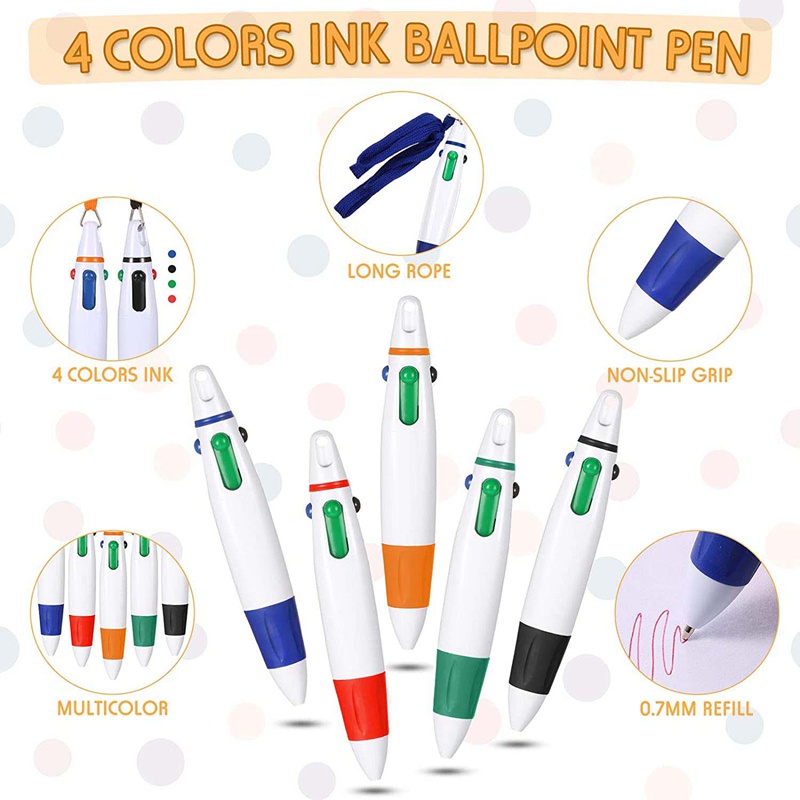 Set 15 Bút Bi Có Dây Đeo Cổ 4 Màu Sắc Có Thể Thu Gọn Kèm Dây Đeo Cho Nhà/Trường Học