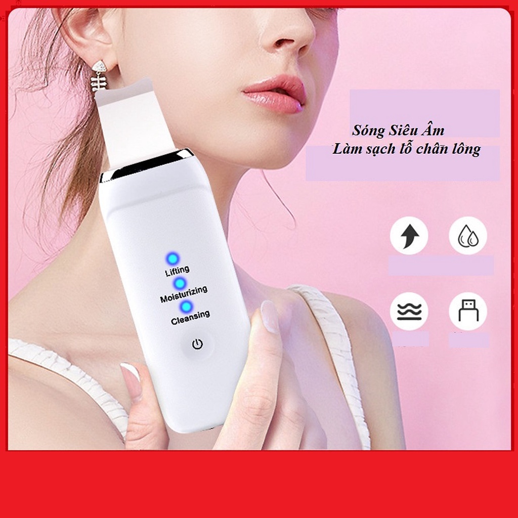 Máy rửa mặt làm sạch mụn thu nhỏ lỗ chân lông tẩy da chết bằng công nghệ sóng siêu âm