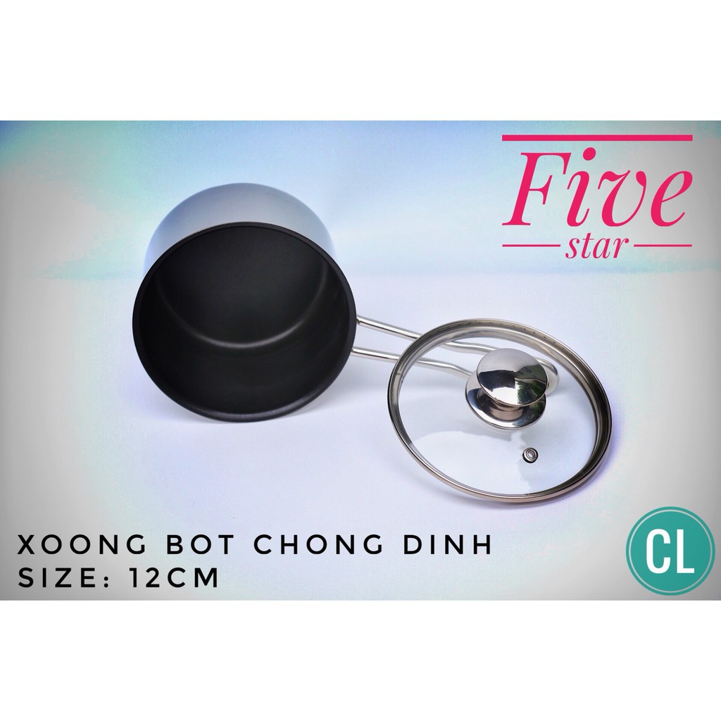 Quánh chống dính Fivestar 12/14 cm nắp kính, đun từ bh 5 năm