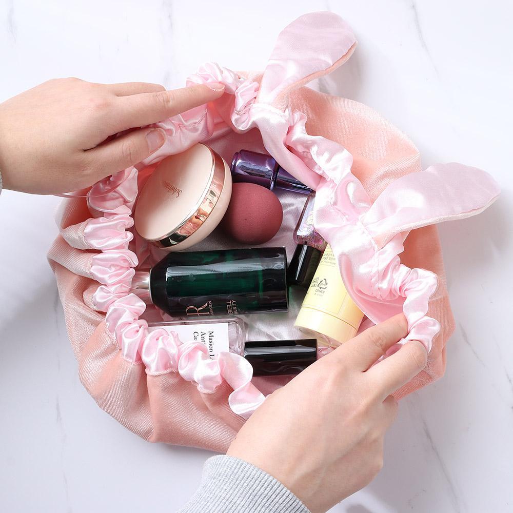 PATH Túi Đựng Đồ Trang Điểm Bằng Vải Nhung Họa Tiết Tai Thỏ Xinh Xắn Dành Cho Nữ