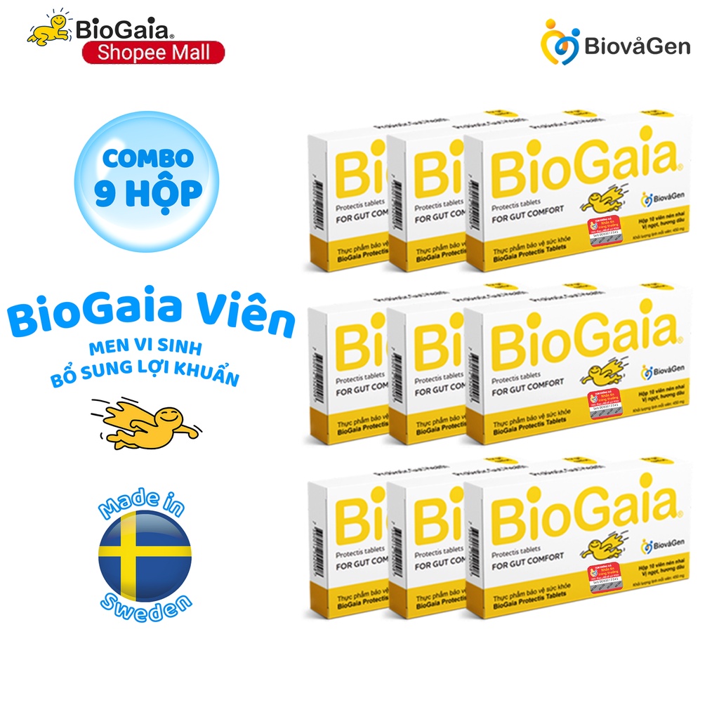 Combo 9 men vi sinh BioGaia ProTectis Dạng viên cải thiện hệ tiêu hóa Thụy Điển hộp 10 viên