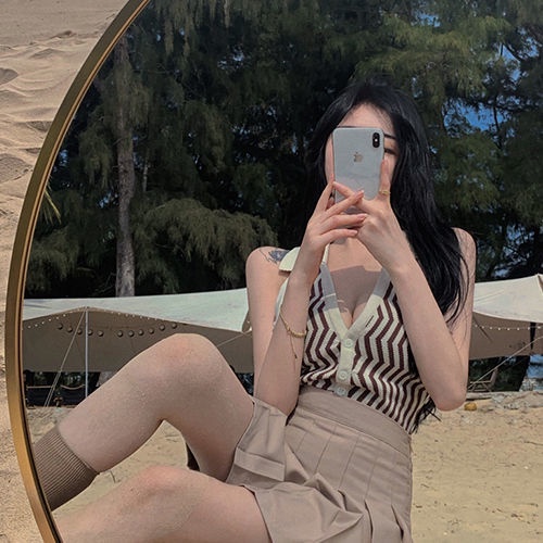 European and American sling vest women's dress in summer hot girls with a short back with a knitted top inside and outside