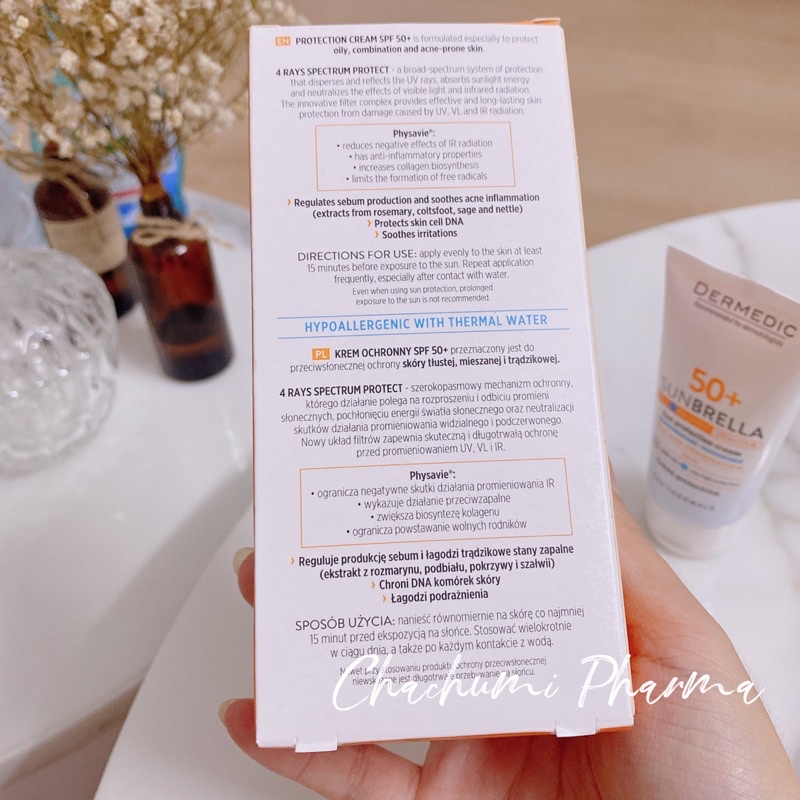 Kem chống nắng cho da dầu, da hỗn hợp Dermed sunbrella SPF 50+ sun protection cream oily and combination skin