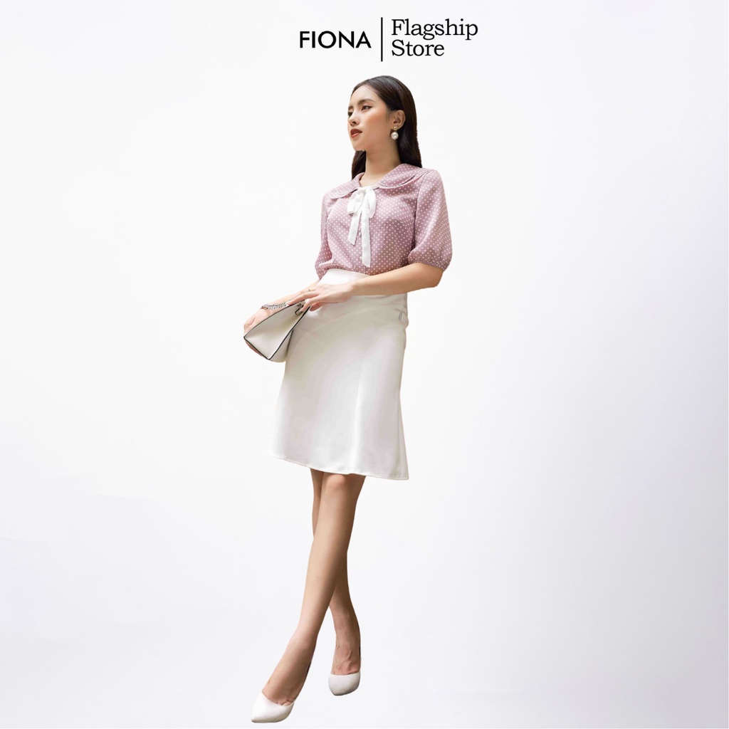 Áo sơ mi nữ FIONA cổ bèo họa tiết chấm bi F550416