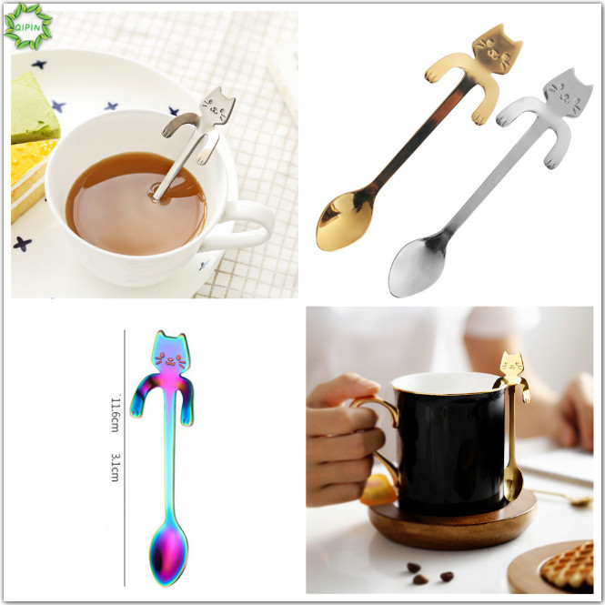 Muỗng Cà Phê Cán Dài Hình Mèo Dễ Thương 4 Màu Lựa Chọn