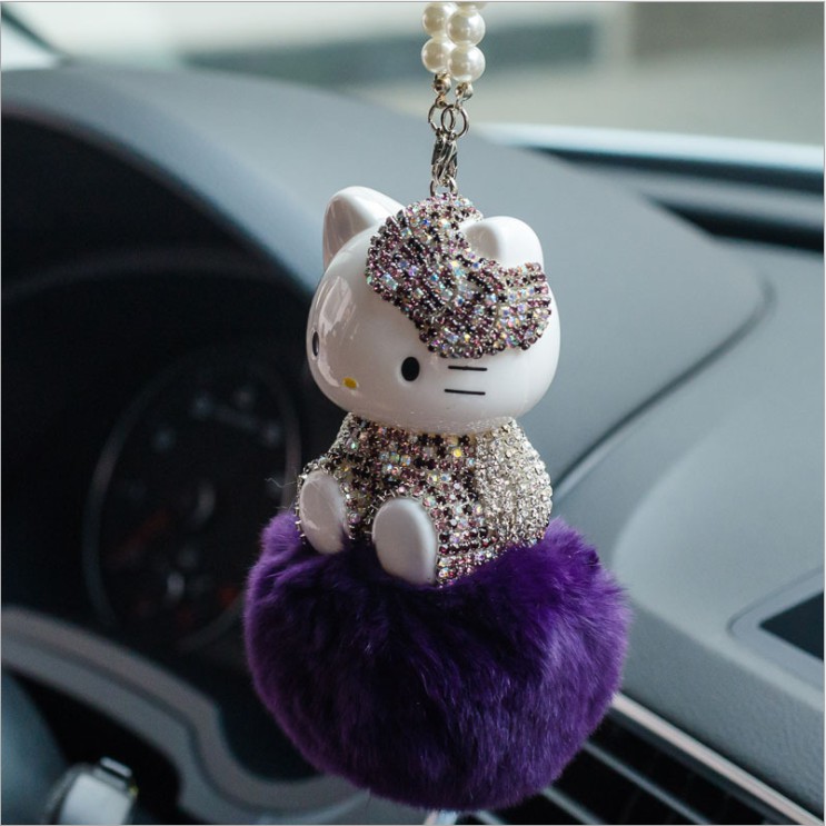 Phụ kiện dây treo trang trí xe hơi hình Hello Kitty đính đá lấp lánh đáng yêu 365