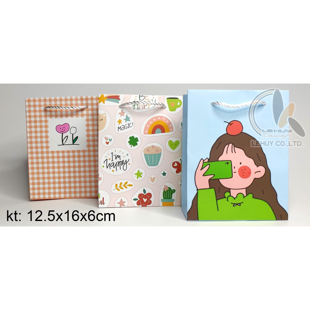 10 Túi giấy nhỏ đựng quà màu hồng phấn KT 12.5x16x6 CM