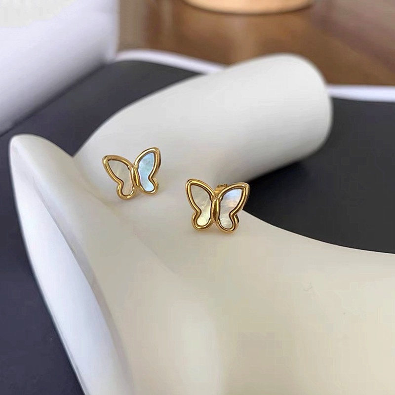 Bông tai titan không gỉ mạ vàng 18k hoa tai titan hình bướm ánh kim sa lấp lánh xinh xắn trang sức nữ
