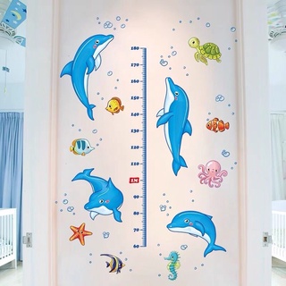 Decal dán tường, tranh dán tường thước đo chiều cao cá heo cho bé