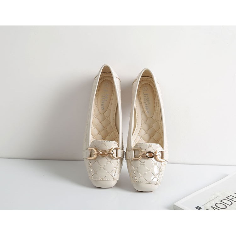 Giày nữ cao cấp_Giày bệt nữ da bóng mũi vuông, Giày búp bê siêu xinh.