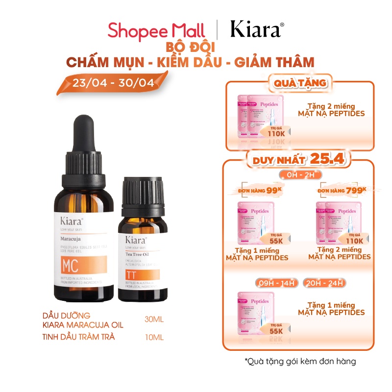 Bộ đôi chấm mụn - kiềm dầu - giảm thâm Kiara Maracuja Oil và Tea Tree Oil