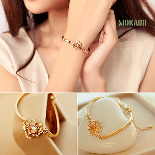 Vòng Đeo Tay Họa Tiết Hoa Hồng Đính Pha Lê Thời Trang Cho Nữ