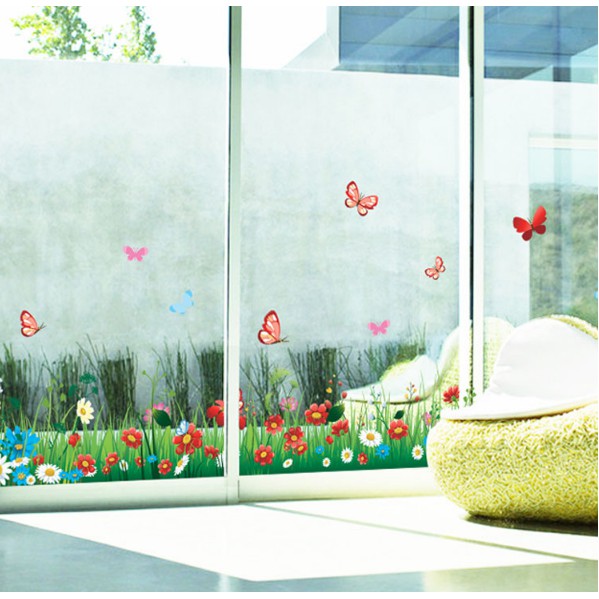 Decal trang trí chân tường Hoa Cỏ sắc màu mới