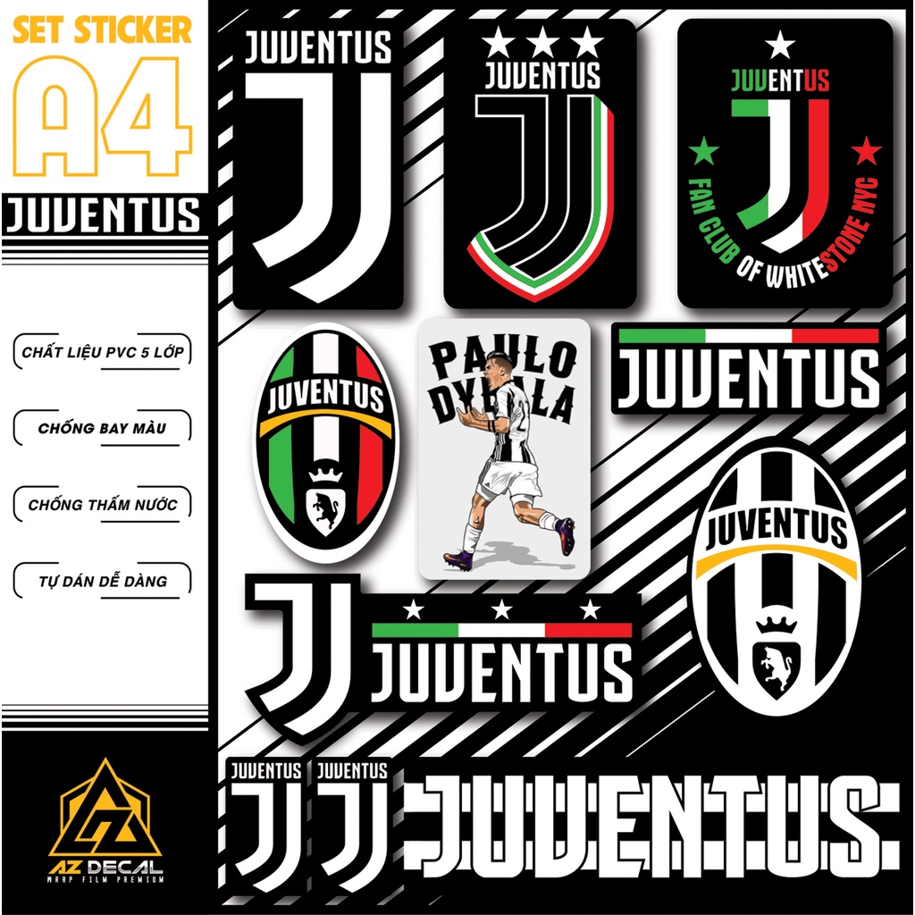 Hình Dán Sticker CLB Juventus Dán Tem Xe, Dán Nón, Điện Thoại, Laptop - Hình Dán Chất Liệu Chống Thấm Nước, Bền Màu