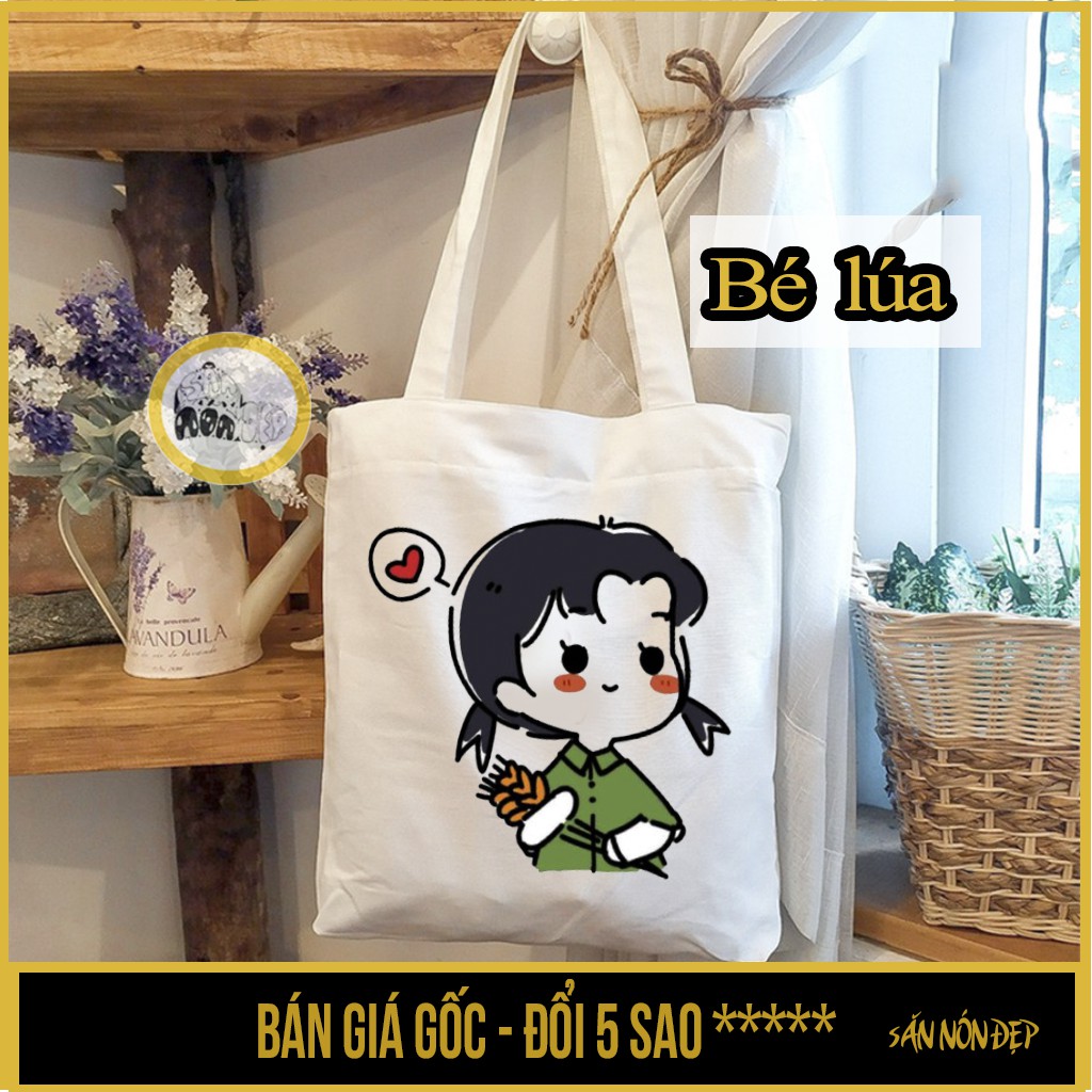 [Mã FASHIONT4WA2 giảm 10K đơn 50K] Túi vải canvas, có khóa kéo in hình cô bé, cậu bé CUTE - Săn Nón Đẹpp