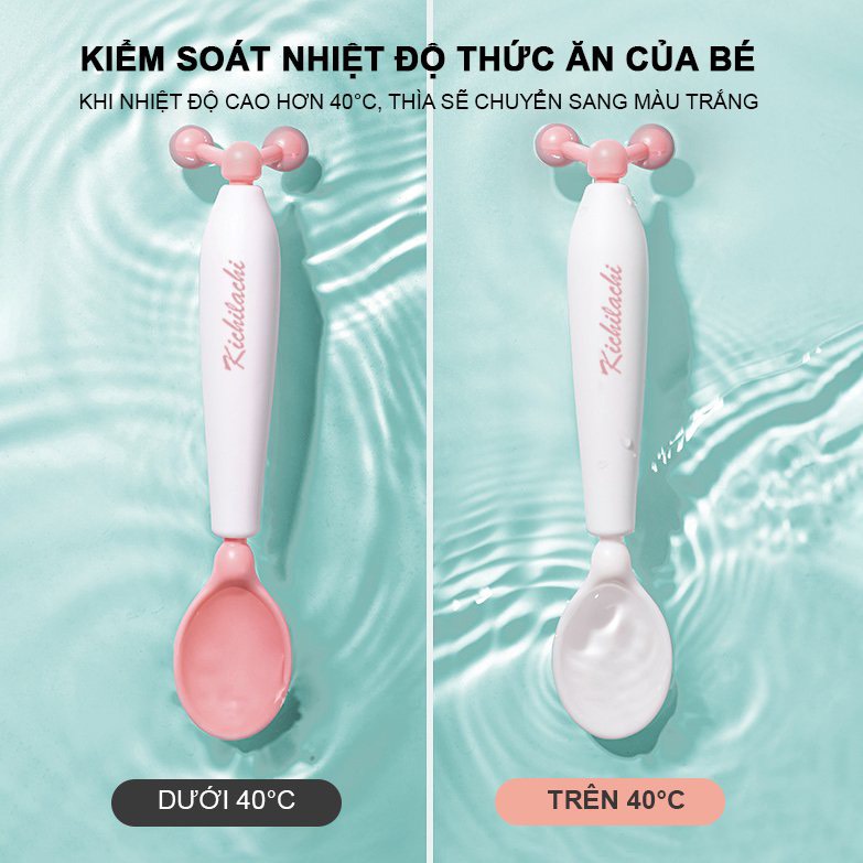 Thìa ăn dặm CẢM BIẾN NHIỆT xoay 360 độ Kichilachi Chính Hãng an toàn cho bé