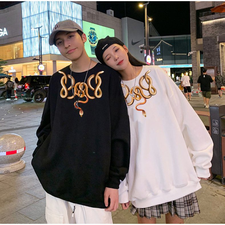 Áo Nỉ Sweater hình đầu rắn cực hot,Áo sweater dày dặn, áo sweater nam nữ đẹp,áo đôi đẹp, áo nỉ trắng đen