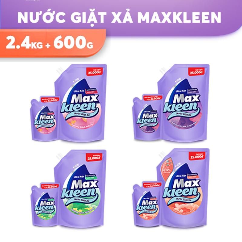 Combo nước giặt xả Maxkleen túi 2.4kg + 600g