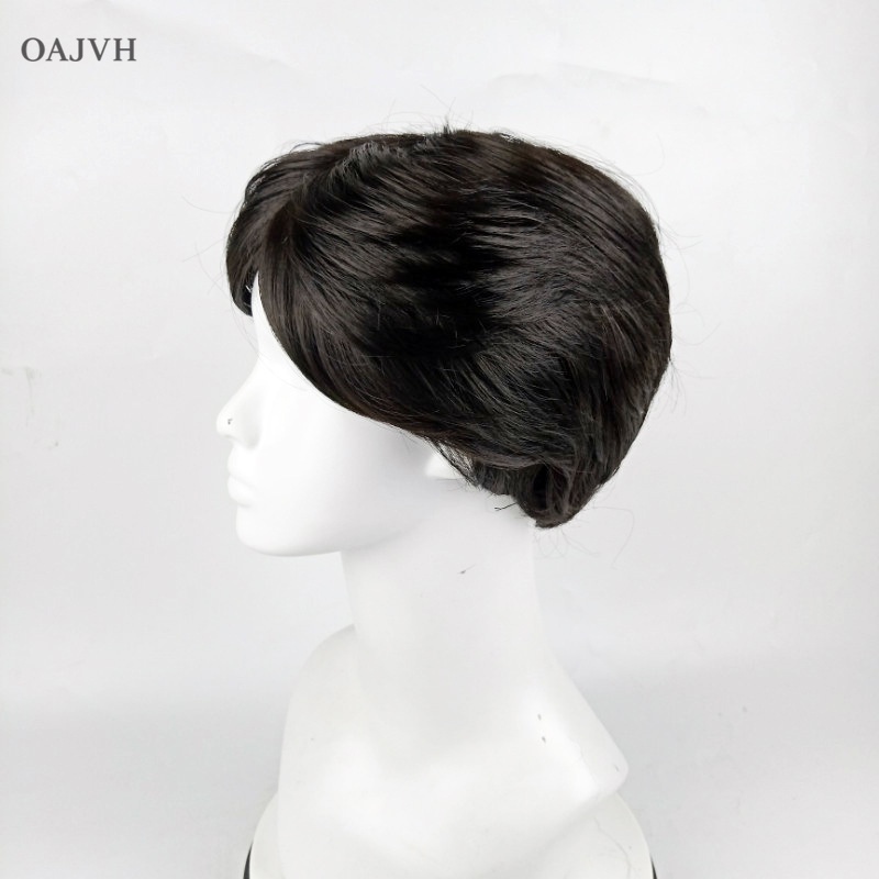 Tóc Giả Ngắn Mái Ngang 15Cm Màu Đen Thời Trang Cho Nam