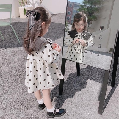 Đầm công chúa tay dài họa tiết chấm bi xinh xắn dành cho bé gái