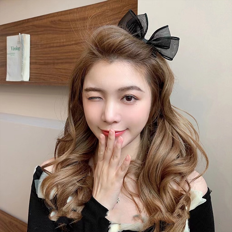 ✨✨Kẹp Tóc Nơ Lưới Ba Chiều Màu Đen Phong Cách Lolita Dành Cho Bạn Nữ