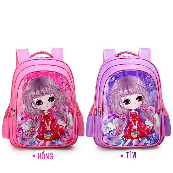 Balo Cho Bé Gái Mầu Hồng Hình Công Chúa 3D Đi Học Cấp 1 Tiểu Học Lớp 1-2-3-4-5 888