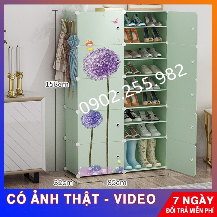 [MẪU BÁN CHẠY] - TỦ NHỰA ĐỂ GIÀY DÉP KIỂU MỚI 20  Ô (chia ô) THÂN CỐM CỬA TRẮNG CỎ 4 LÁ