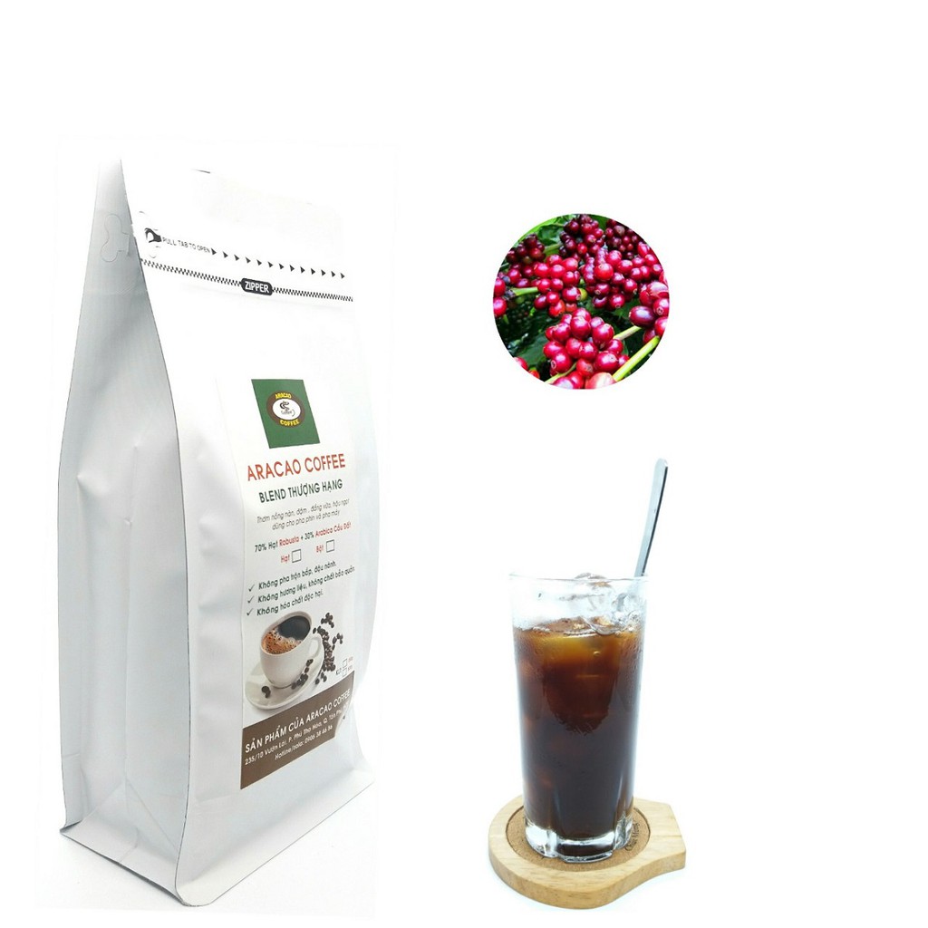 Cà phê nguyên chất, cafe rang xay, BLEND THƯỢNG HẠNG, pha phin và pha máy- ARACAO COFFEE (GÓI 250g-500g )