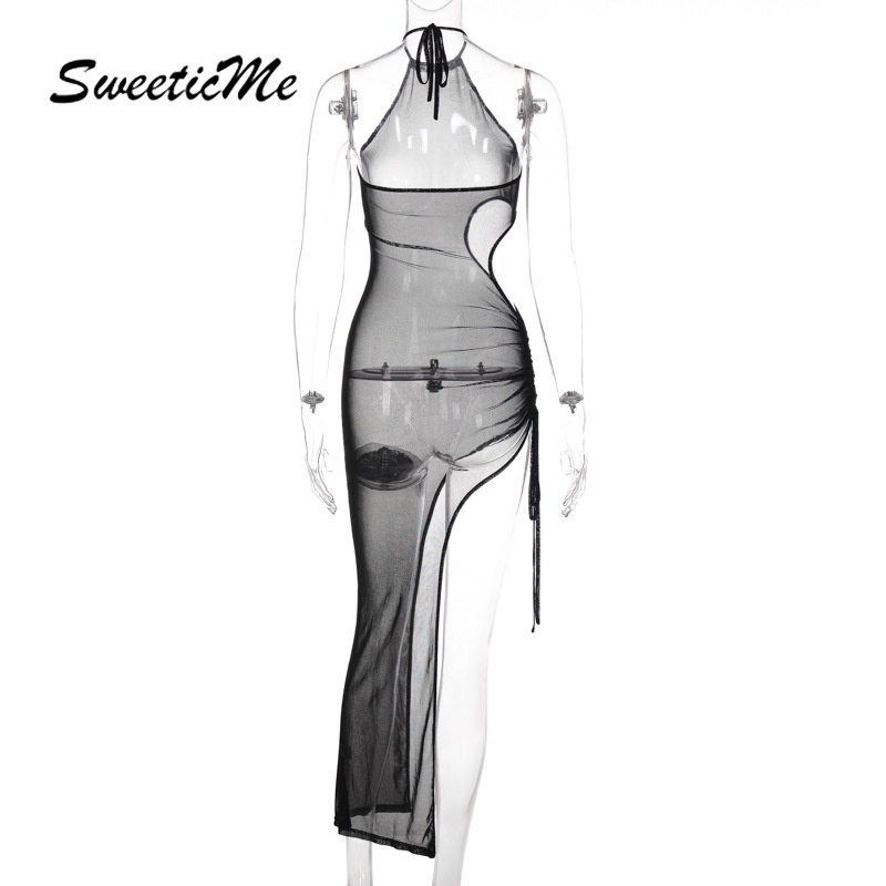 Đầm Nữ Phối Lưới Xuyên Thấu Hở Lưng Quyến Rũ 2022