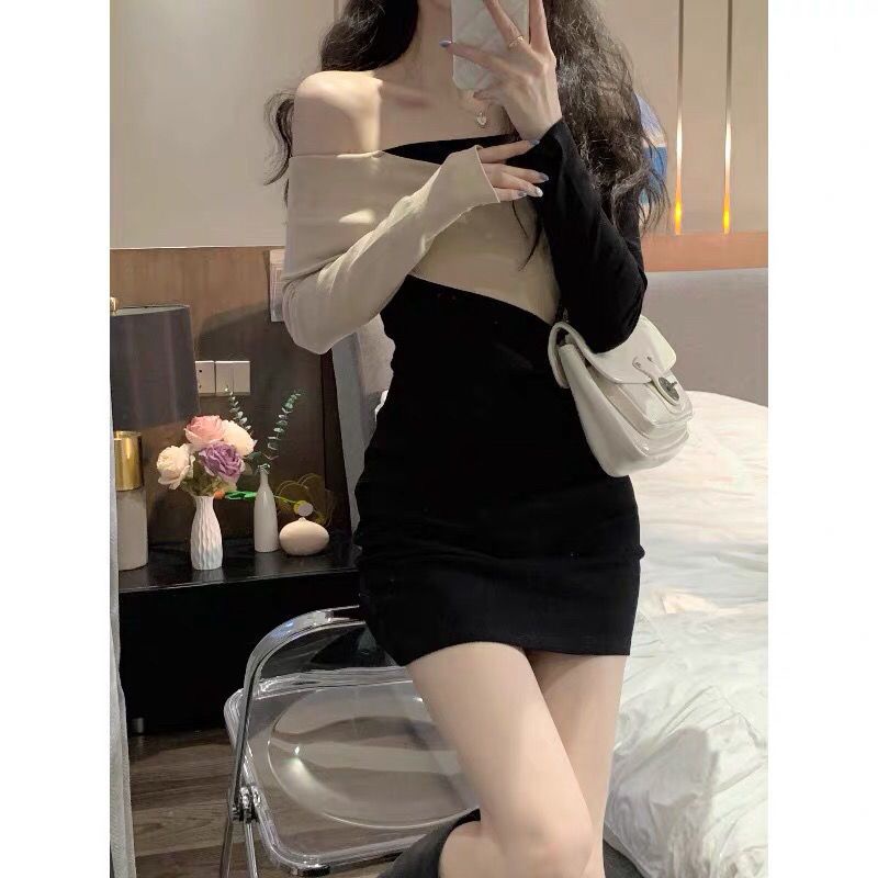 VÁY BODY PHỐI TAY MÀU CHÉO VẠT SANG CHẢNH